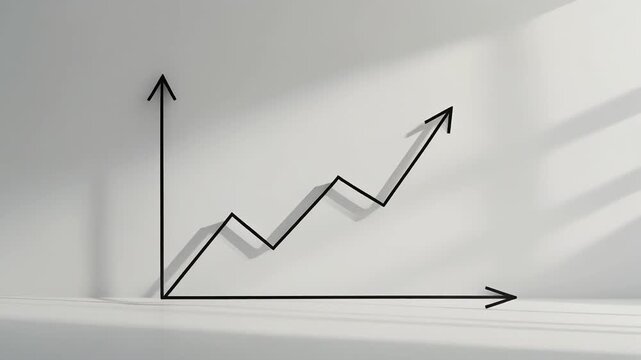 A simple line graph with a zigzagging upward trend cast in shadow on a white wall with natural light.
