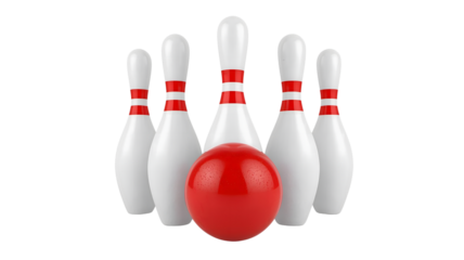 白背景にボウリングのボールとピン