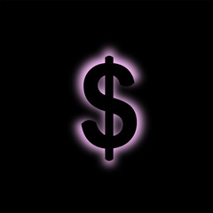 Neon-glow dollar symbol on black. Luxury dark money, finance, investment, future.