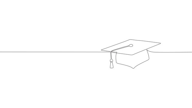 Single continuous line art graduation cap. Celebration ceremony master's degree academy graduate design one sketch outline drawing vector illustration art.