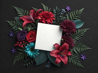 Floral Arrangement with Blank White Card Mockup