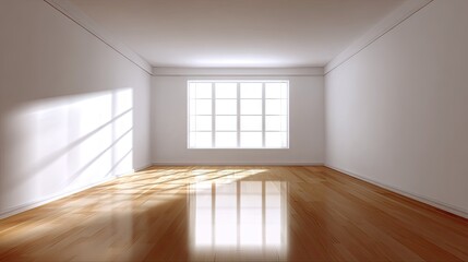 Fototapeta premium Empty room with sunlight streaming through a window.