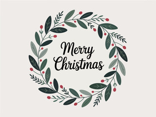 A cheerful and decorative Christmas wreath adorned with leaves and red berries, symbolizing the joy and spirit of the holiday season, perfect for festive greetings.