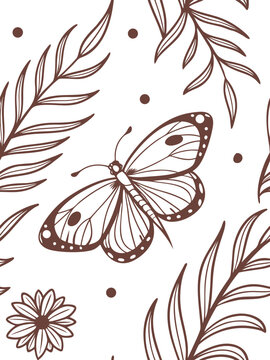 Boho Aesthetic Hand-Drawn Line Art Border Vector