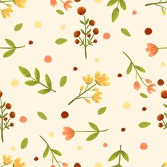 Spring Yellow and Green Botanical Seamless Pattern
