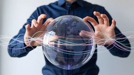 Digital globe with data streams