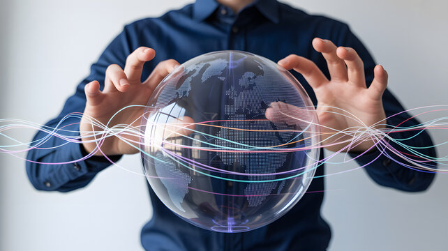 Digital globe with data streams