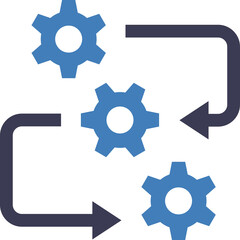 Interlocking Blue Cogwheels in a Cyclic Process Flow Against a Transparent White Background Representing Mechanical Engineering and System Synchronization