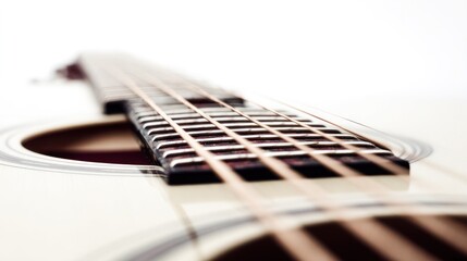 Obraz premium Acoustic guitar isolated on a pure white background with soft shadows and clean lines. tutorial guides, club newsletters, designed for tourism and weekend activity guides, used by copywriters.