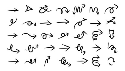 Collection of hand drawn doodle arrows isolated on, vector set