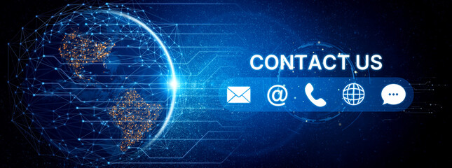 UI concept for contact us section showing icons for email, web, phone, and message. Contact and...