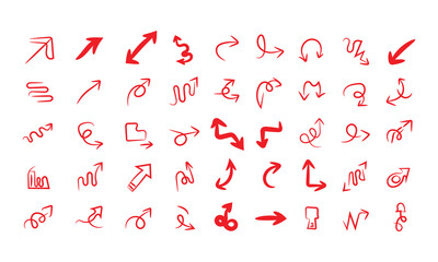 Hand drawn red arrow set isolated on for presentation design