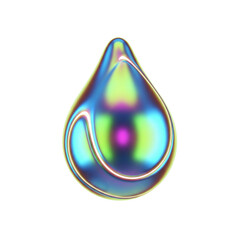 Iridescent tear drop shape isolated on transparent background