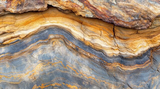 The stratified layers of different colored rock in a cliff face, telling a story of geological time, focused on the lines, textures, and colors, abstract detail shot. 