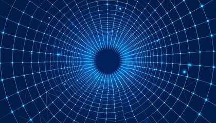 Fototapeta premium Abstract Blue Digital Tunnel with Glowing Dots and Lines.