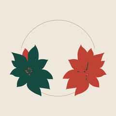 Fototapeta premium A vector design of two large, elegant poinsettia leaves forming a perfect frame or wreath shape around a central empty space.