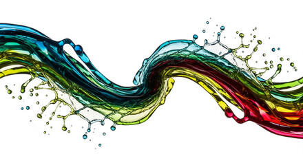 A beautiful, abstract wave of colorful liquid with a molecular structure, a perfect creative concept for science, chemistry, and fluid dynamics