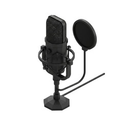 Vintage style microphone with pop filter isolated on transparent background