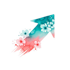 Watercolor arrow with flowers isolated on transparent background