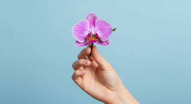hand holding orchid bloom flower