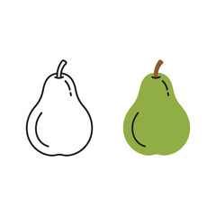 Pear outline and color vector illustration isolated on