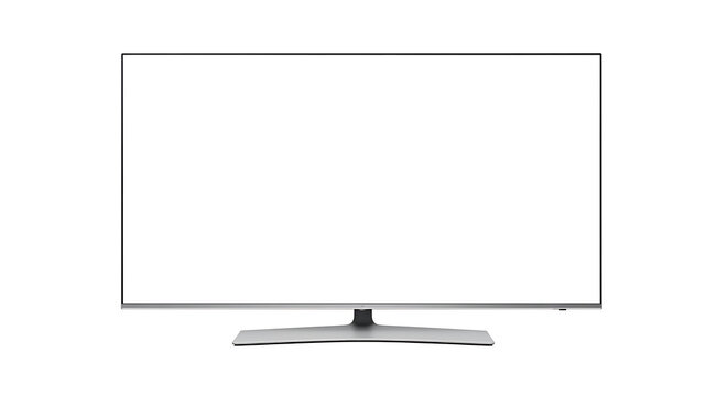 Sleek modern television with blank white screen for custom content display, isolated on a clean background, ideal for technology presentations and digital mockups - Powered by Adobe