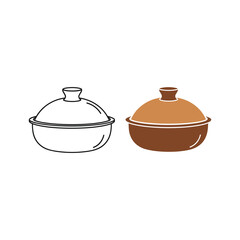 Ceramic cooking pot or casserole dish icon set, isolated on