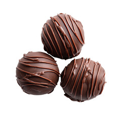 Three dark chocolate truffles stacked on black