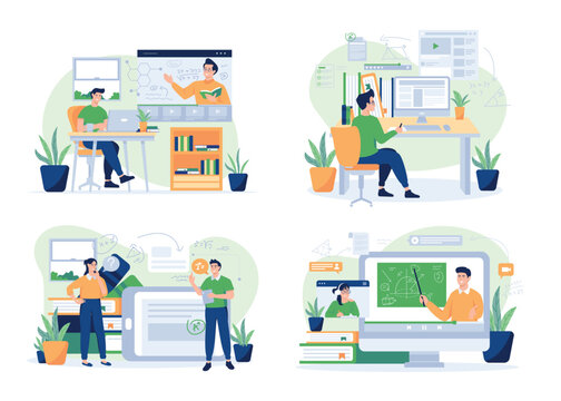 Online Learning Illustration banners, home schooling