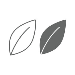 Two leaves, one in outline and one in solid color, isolated on