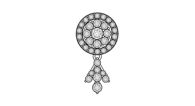 Vintage style diamond earring or pendant design with intricate gemstone setting, isolated on white background