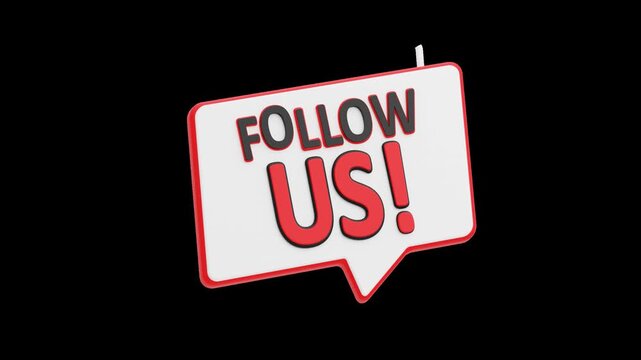 3D Follow Us Sign | Alpha Channel