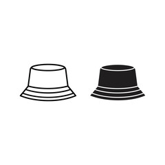 Bucket hat icon set, outline and solid style, isolated on