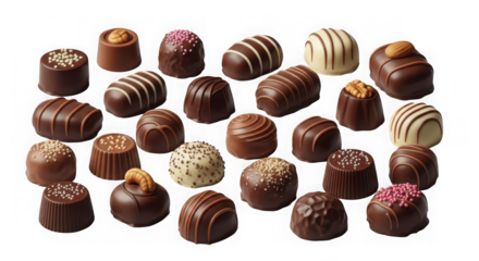 Assorted chocolate candy isolated on transparent background for sweet dessert