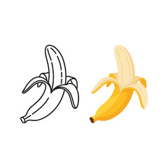 Banana in color and line art isolated on, tropical fruit