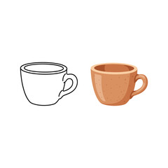 Two coffee cups, one outline and one filled, for hot beverages