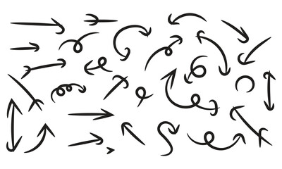 Obraz premium Hand drawn arrows collection, vector doodle sketch pointers isolated on