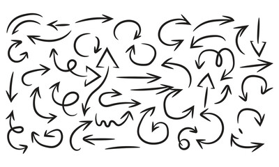 Hand drawn arrow collection, black sketch arrows isolated on