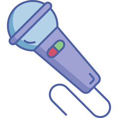Retro Microphone Icon With Wire On Transparent Background Pale Blue And Purple Color Scheme Simple Design