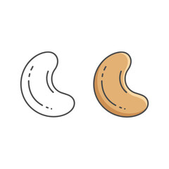 Two cashews, one in outline and one in solid form isolated on