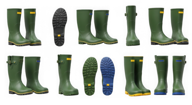 Green rubber boot isolated on transparent background for outdoor activity
