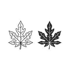 Two maple leaves, one in outline and one in solid, isolated on