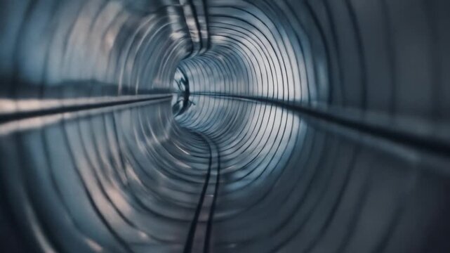 Abstract futuristic metal tunnel with reflections, architecture and technology concept