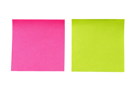 Two colorful sticky notes on a stark black background