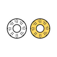 Pineapple slices, one outlined and one colored yellow, isolated on