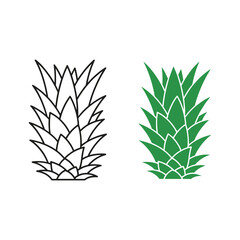 Pineapple top, black outline and green filled, isolated on