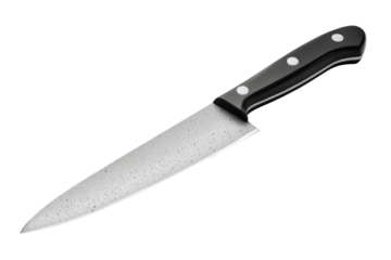 Kitchen knife with black handle on black background