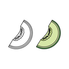 Honeydew melon slice in color and black and white isolated on