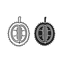 Two durians, one in outline and one in solid, isolated on