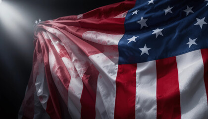 Distressed American Flag in Dramatic Spotlight